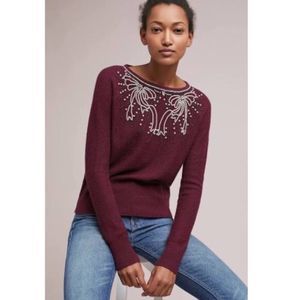 Anthropologie| Field Flower Maroon Knit Sweater